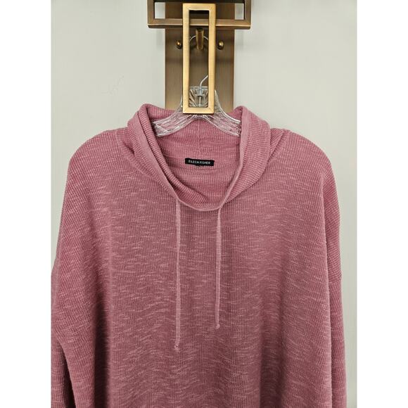 Eileen Fisher PINK Organic Linen Cotton Slub Funnel Neck Top Hoodie Sweater L - Picture 5 of 15